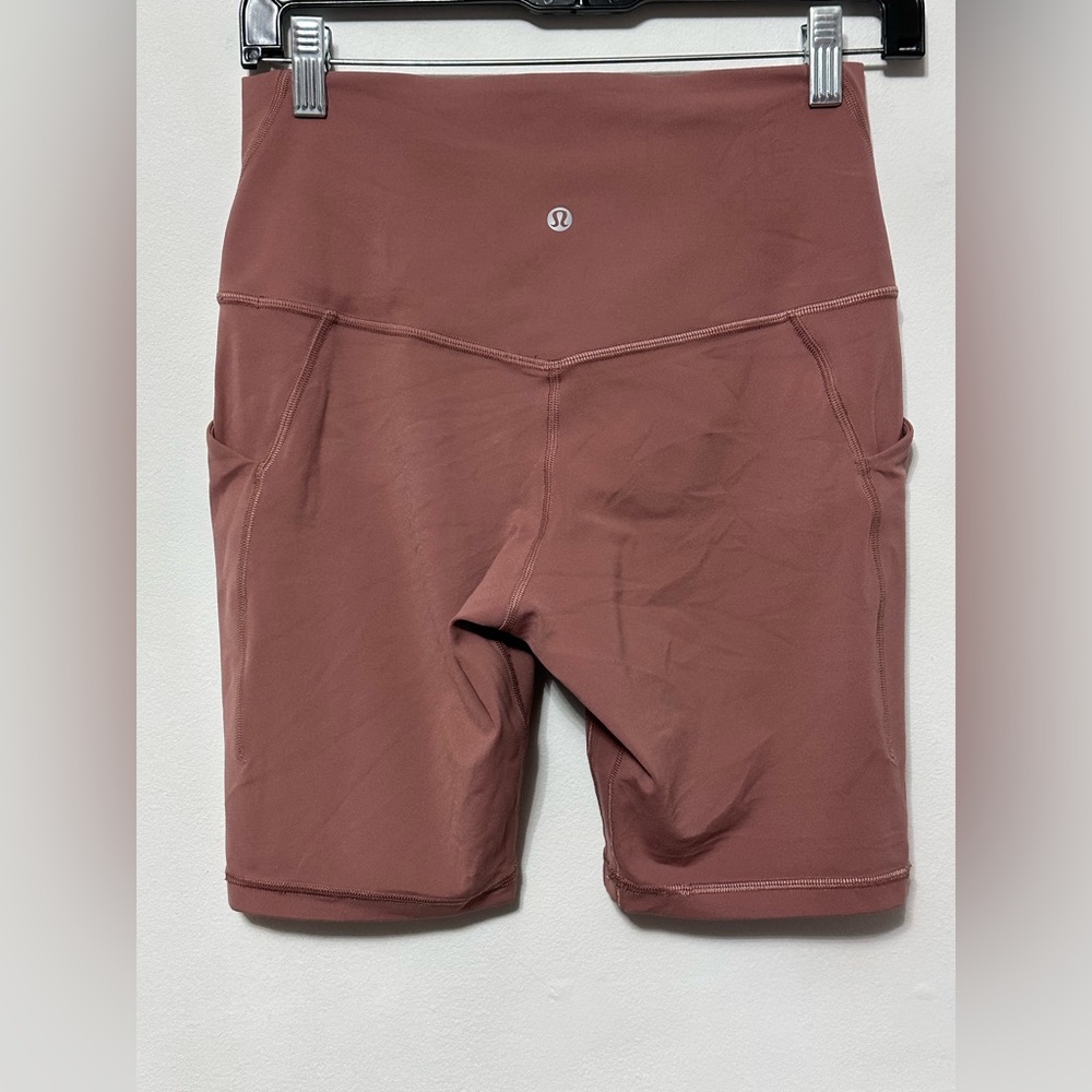 Lululemon dusty rose mauve pink high waisted wunder train biker shorts